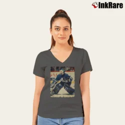 Women’s felix potvin 1991 toronto maple leafs vintage hockey fan V-Neck Tee in charcoal | Chic Neckline, Soft Texture