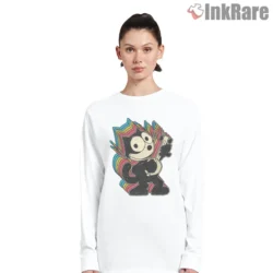 Felix Psychedelic Rainbow Guitar Vibes Shirt on white long sleeve shirt for women graphic tee