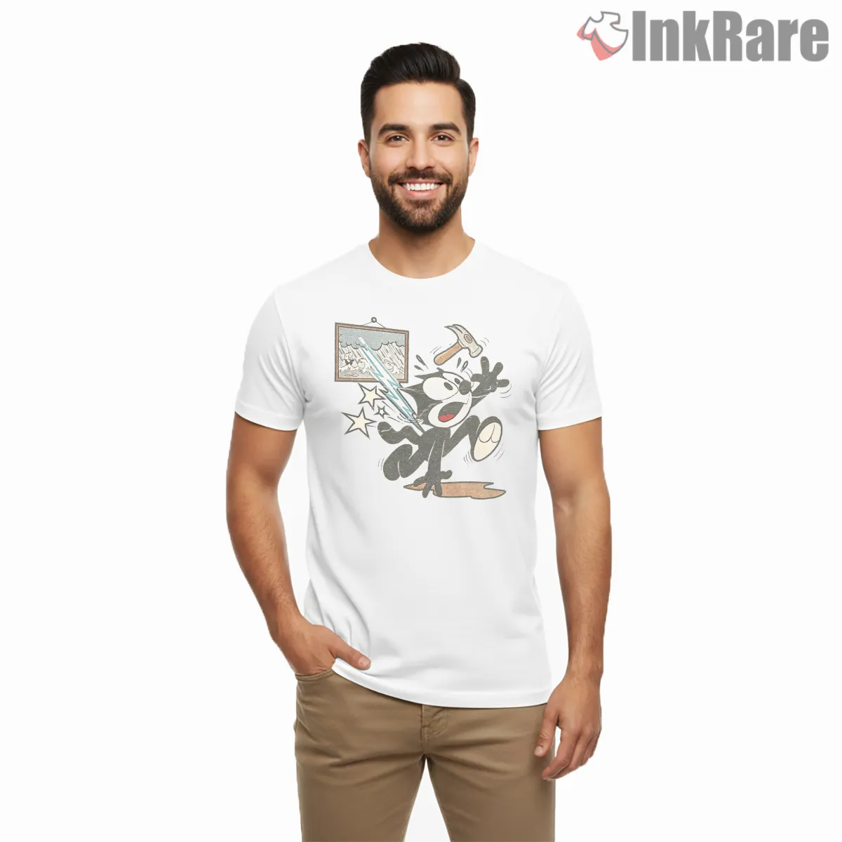 Felix Retro Workshop Lightning Moment Shirt on white short sleeve shirt for men graphic tee