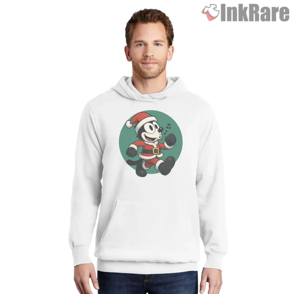 Felix Santa Christmas Parade Run Shirt on white hoodie for men graphic tee