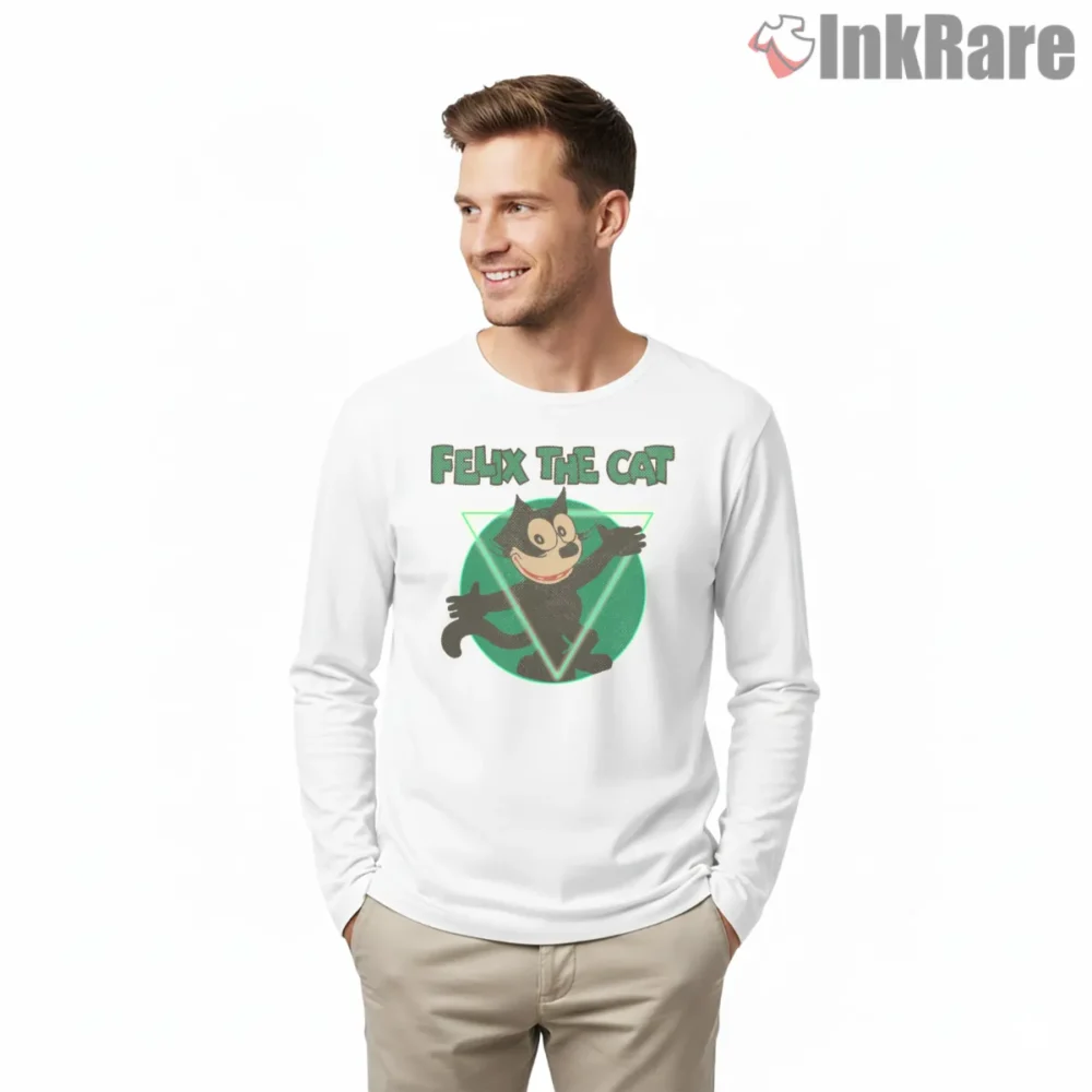 Felix Shocked Green Portal Vintage Art Shirt on white long sleeve shirt for men graphic tee