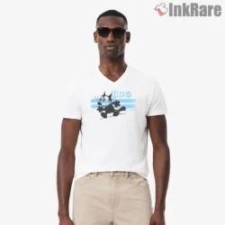 Felix Stripes Est Nineteen Nineteen Mark Shirt on white v-neck shirt for men graphic tee