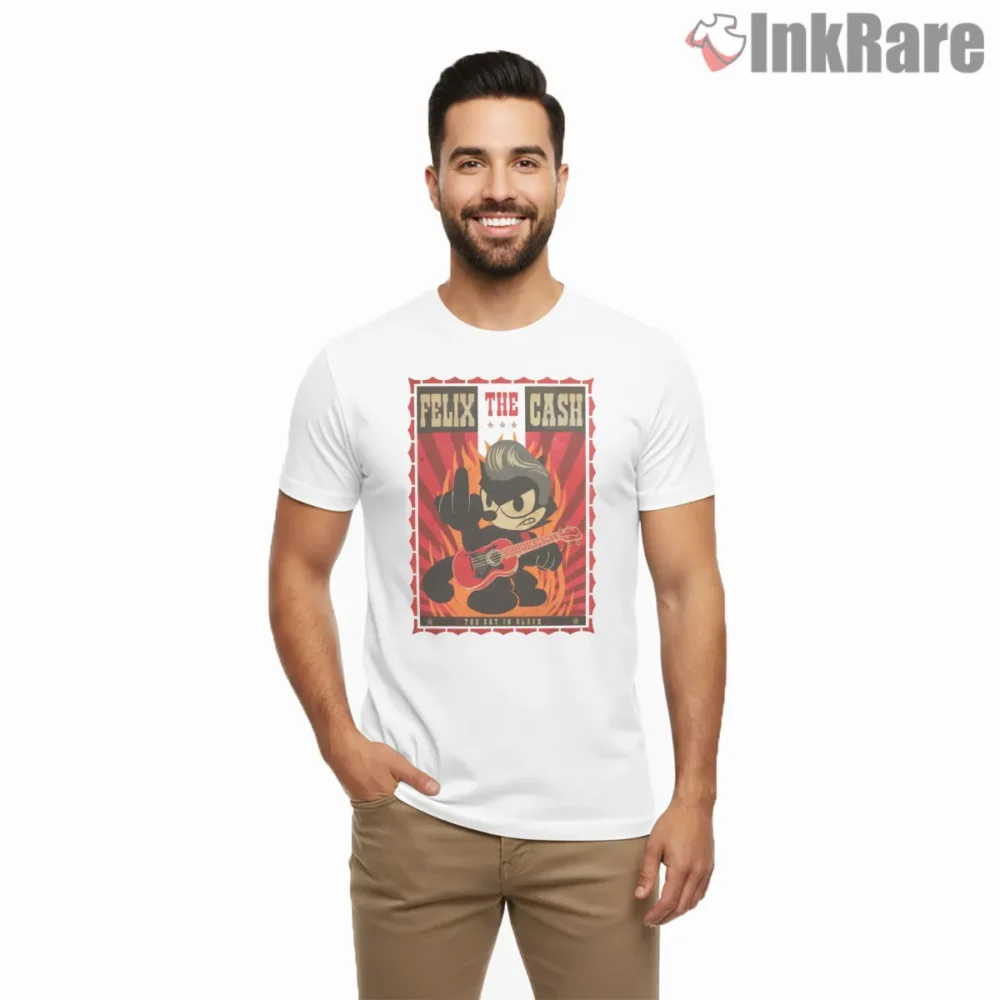 Felix The Cash Retro Music Poster Shirt on white short sleeve shirt for men graphic tee