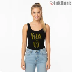 Felix The Cat 1919 Vintage Logo Shirt on black tank top for women graphic tee