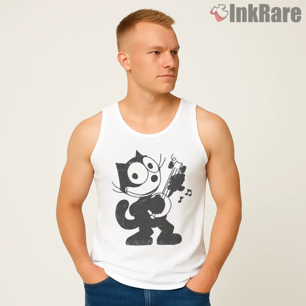 Felix The Cat Banjo Swing Shirt on white tank top for men graphic tee