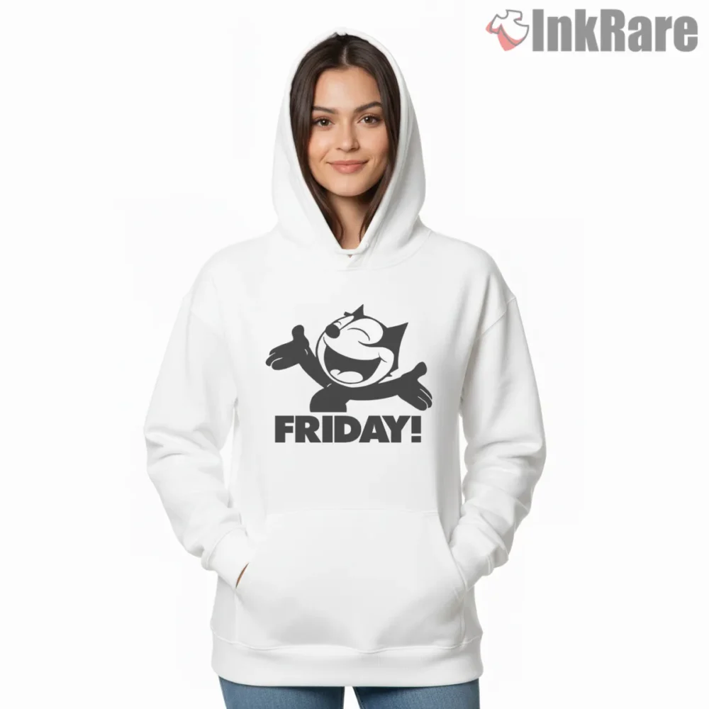 Felix The Cat Big Friday Celebration Shirt on white hoodie for women graphic tee