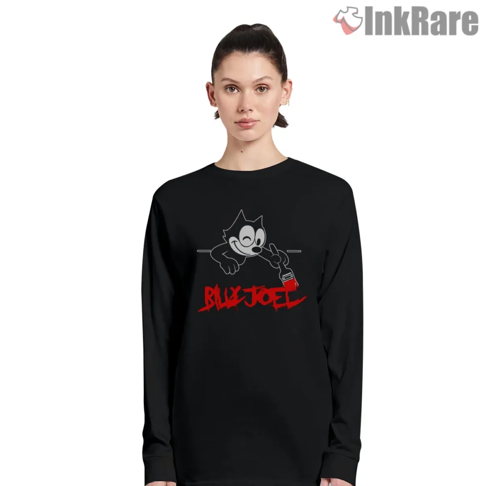 Felix The Cat Billy Joel Paint Script Shirt on black long sleeve shirt for women graphic tee