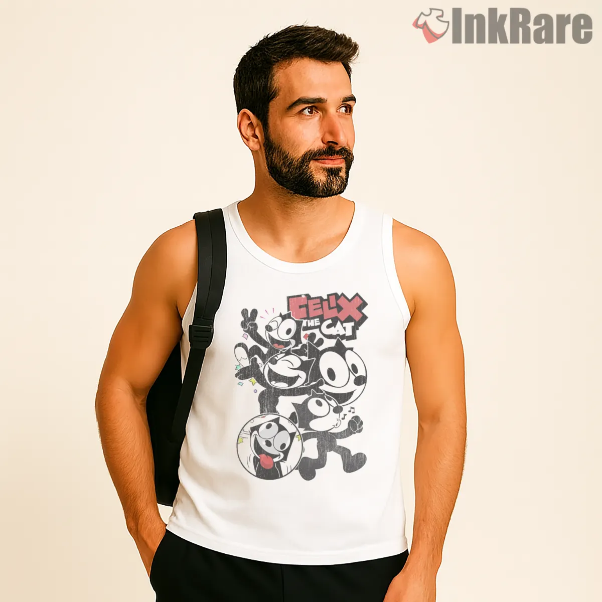 Felix The Cat Black And White Cartoon Collage Tank Top White Felix The Cat Black And White Cartoon Collage Shirt on white tank top for men graphic tee