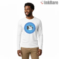 Felix The Cat Blue Retro Whistling Music Shirt on white long sleeve shirt for men graphic tee