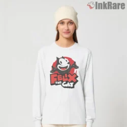 Felix The Cat Bold Block Logo Shirt on white long sleeve shirt for women graphic tee