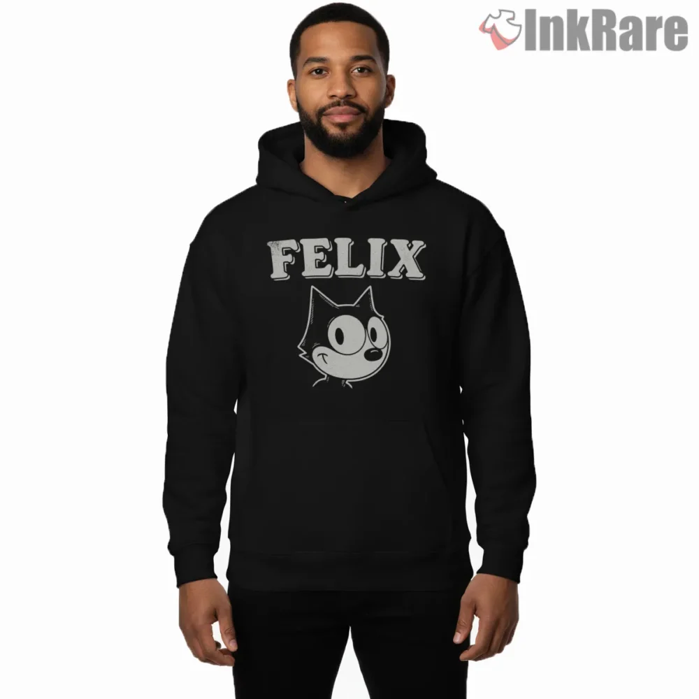 Felix The Cat Bold Name Logo Shirt on black hoodie for men graphic tee