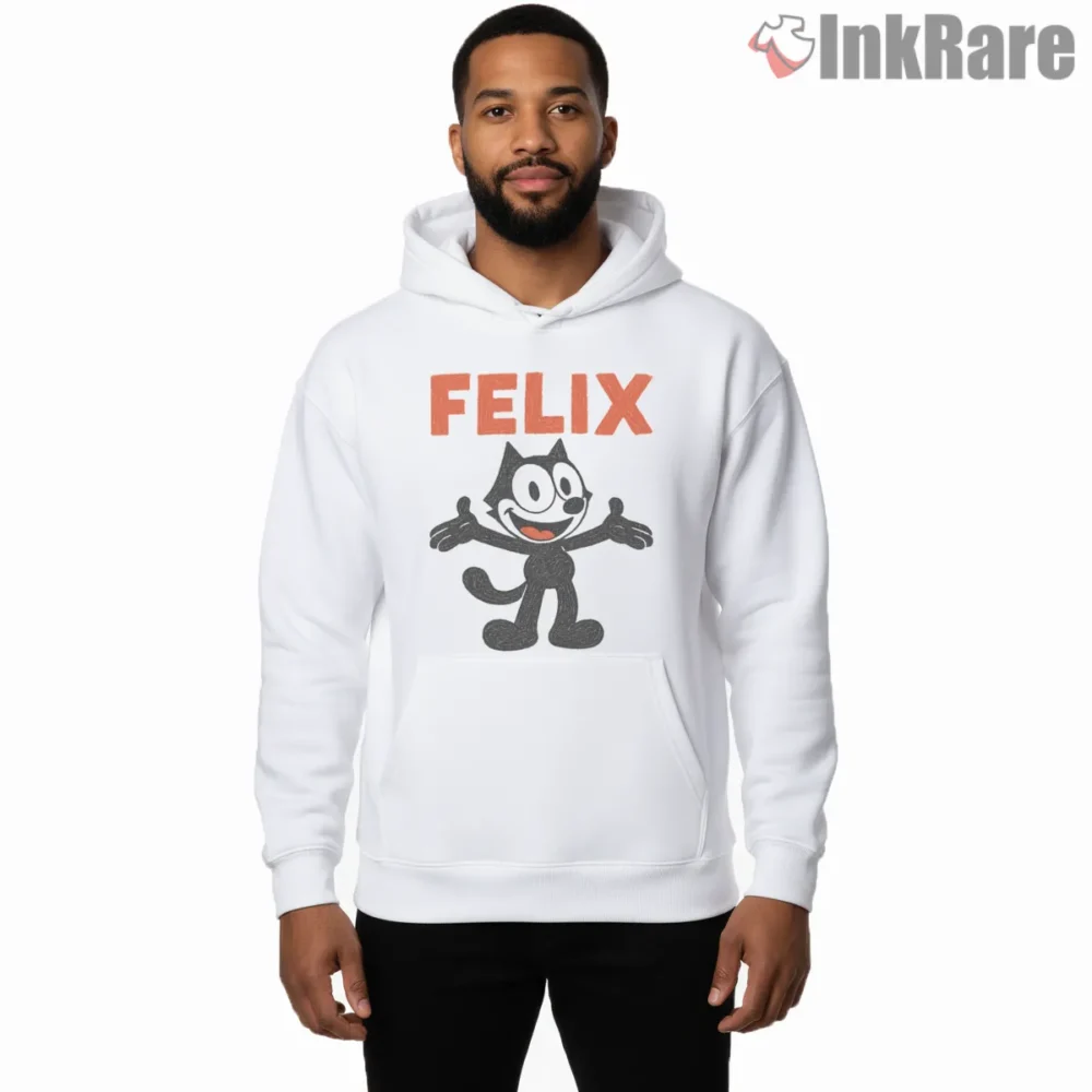 Felix The Cat Bold Name Portrait Shirt on white hoodie for men graphic tee