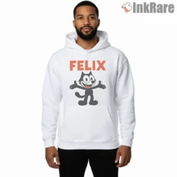 Felix The Cat Bold Name Portrait Shirt on white hoodie for men graphic tee