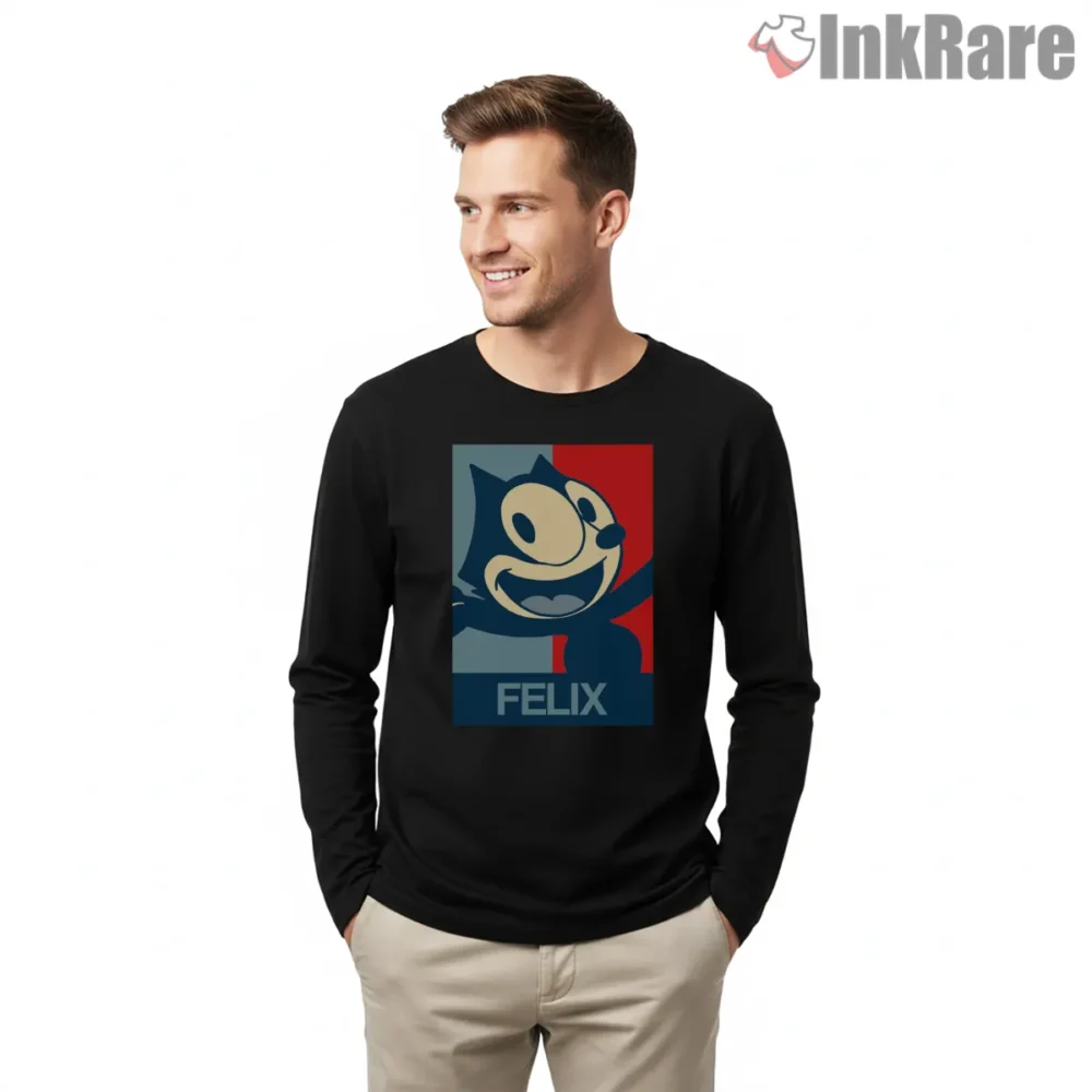 Felix The Cat Bold Pop Art Block Shirt on black long sleeve shirt for men graphic tee