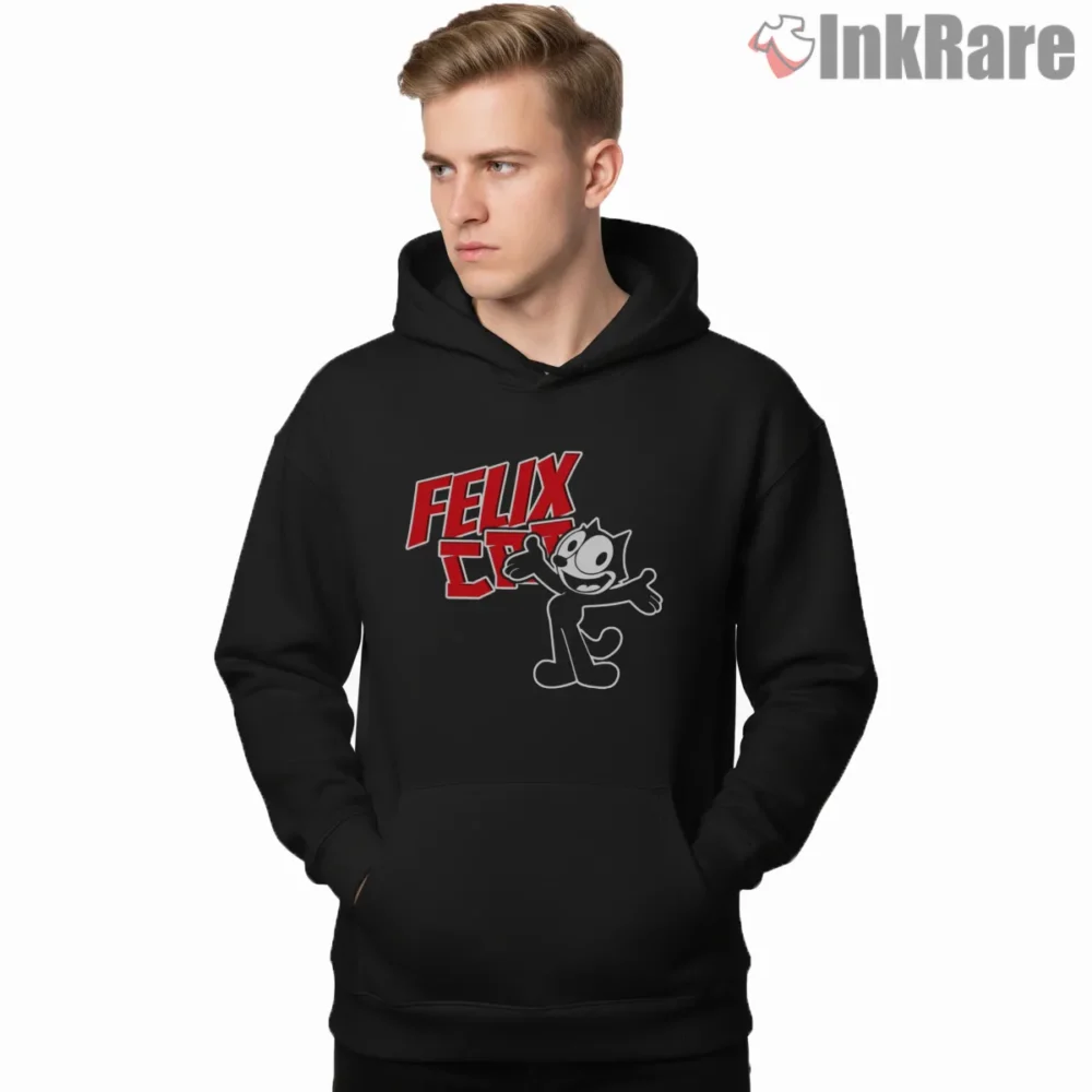 Felix The Cat Bold Red Logo Shirt on black hoodie for men graphic tee