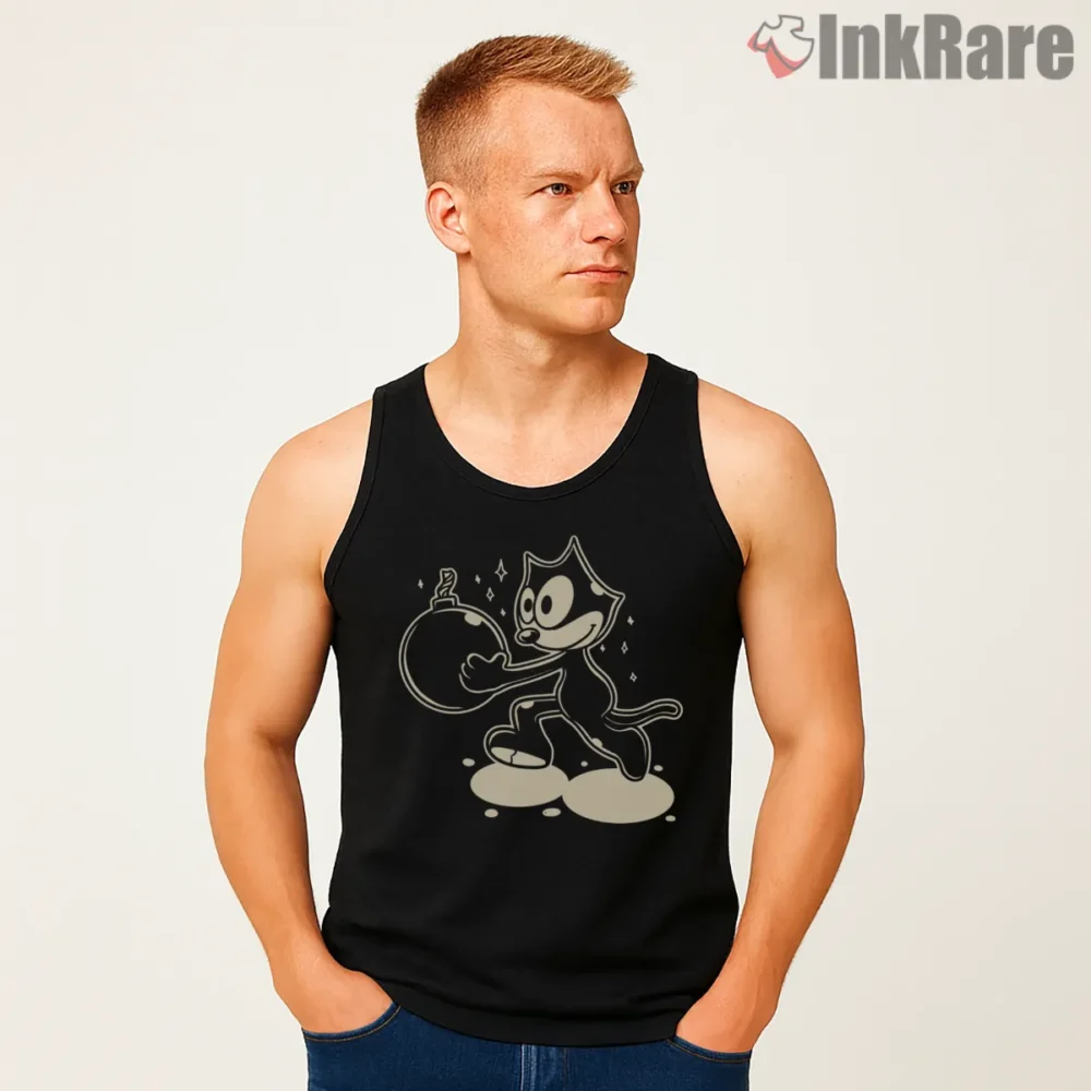 Felix The Cat Cartoon Bomb Mischief Shirt on black tank top for men graphic tee
