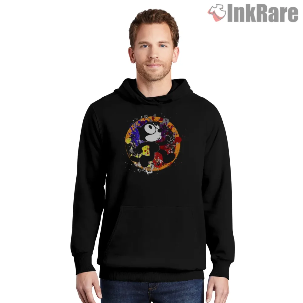 Felix The Cat Color Splash Street Art Shirt on black hoodie for men graphic tee