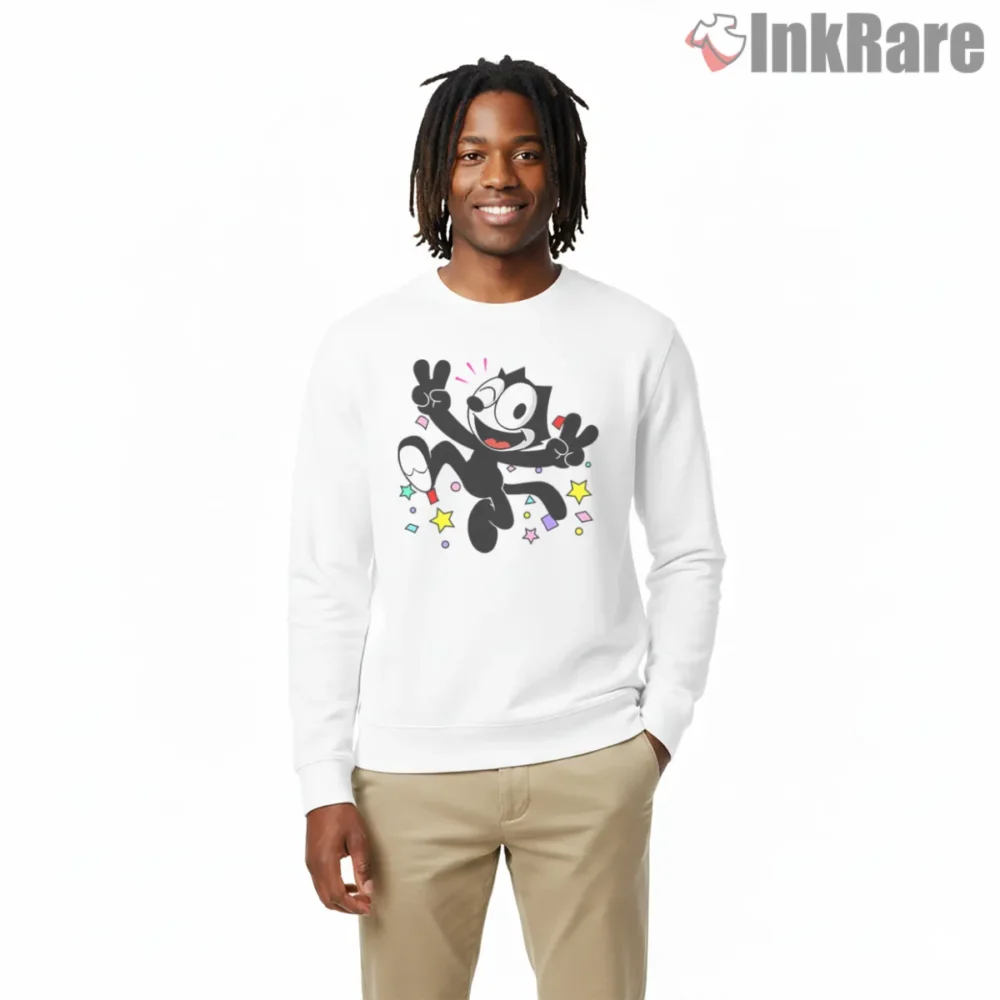 Felix The Cat Confetti Surprise Party Jump Shirt on graphic shirt for men graphic tee