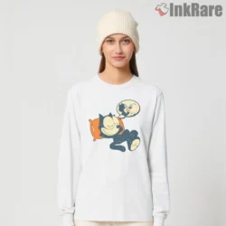 Felix The Cat Cozy Hoodie Dream Shirt on white long sleeve shirt for women graphic tee