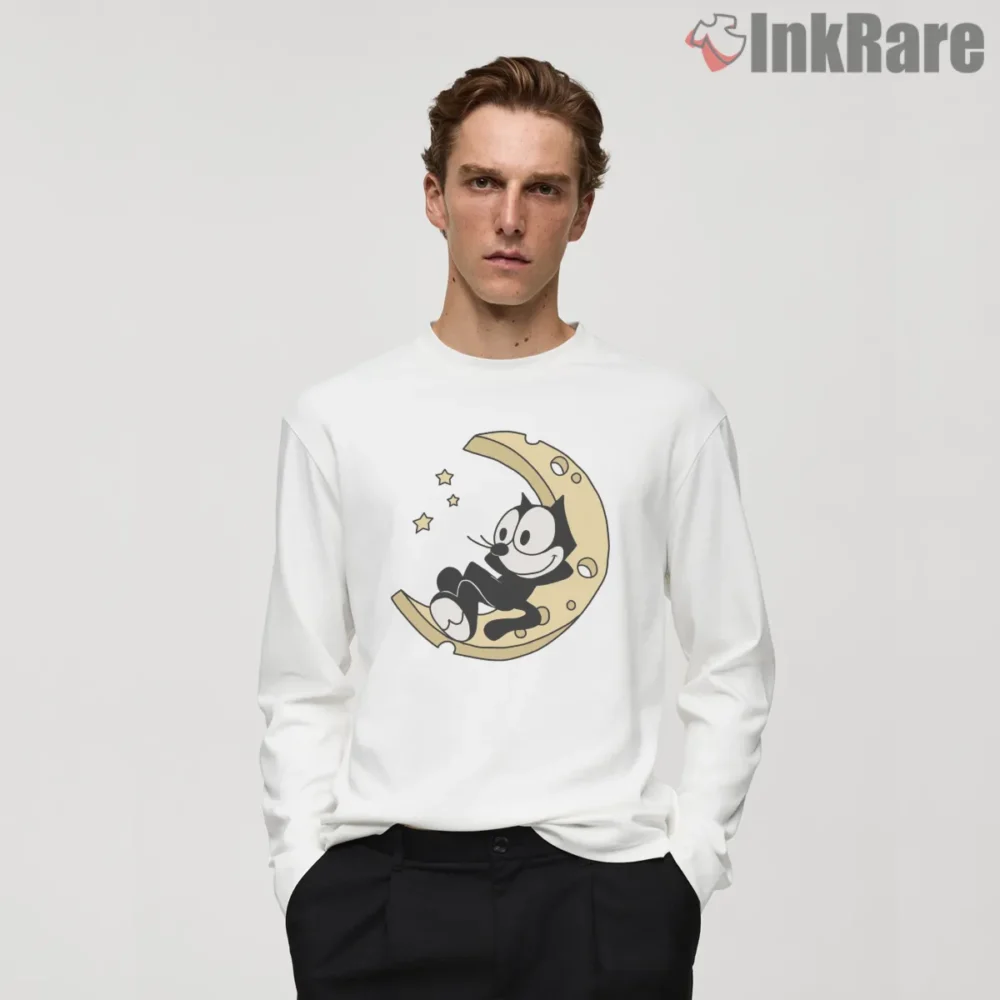 Felix The Cat Crescent Moon Chill Shirt on white long sleeve shirt for men graphic tee