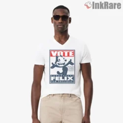 Felix The Cat For President Campaign Poster Shirt on white v-neck shirt for men graphic tee