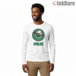 Felix The Cat Green Retro Vortex Shirt on white long sleeve shirt for men graphic tee