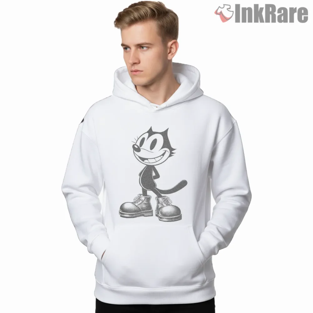 Felix The Cat Grey Classic Cartoon Stroll Shirt on white hoodie for men graphic tee