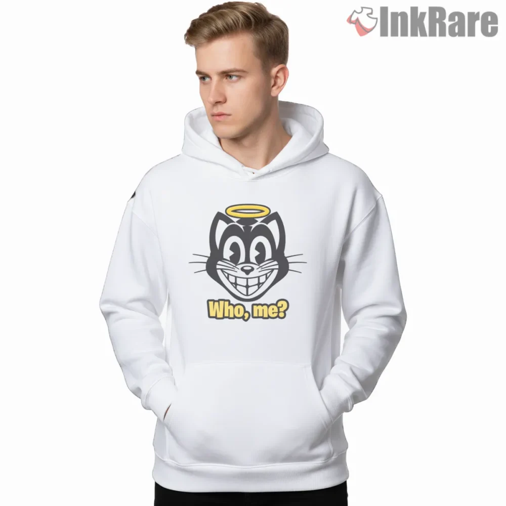 Felix The Cat Halo Who Me Expression Shirt on white hoodie for men graphic tee