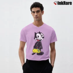 Men’s Felix The Cat His Magic Bag Of Tricks Classic V-Neck Tee in light pink | Sharp, Breathable, Everyday Staple