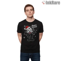 Felix The Cat Meowrry Christmas Snowflake Shirt on black short sleeve shirt for men graphic tee