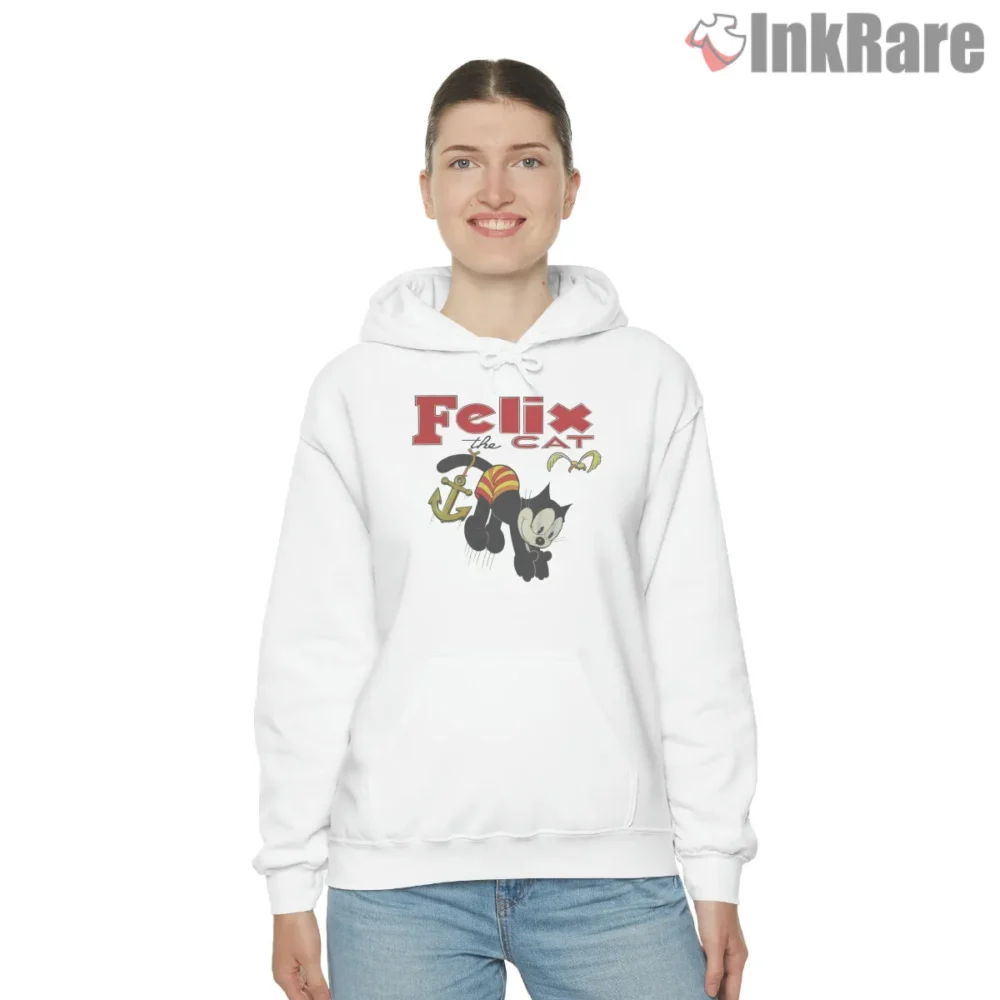 Felix The Cat Nautical Anchor Adventure Shirt on white hoodie for women graphic tee