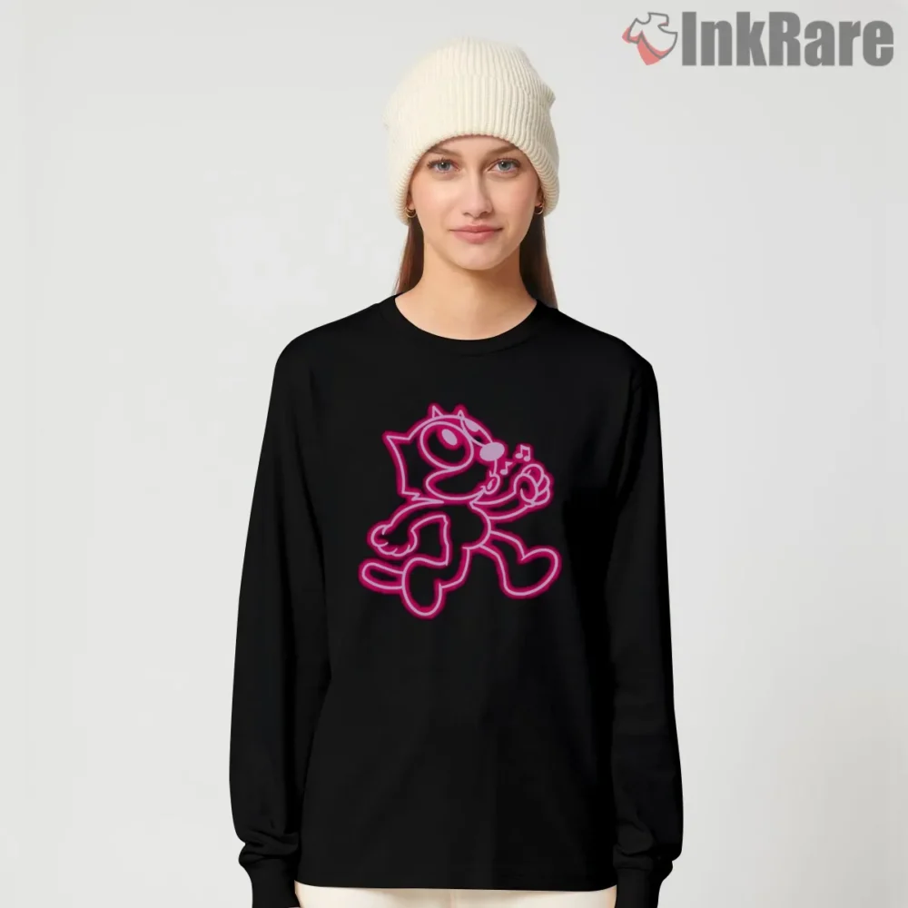 Felix The Cat Neon Night Walk Shirt on black long sleeve shirt for women graphic tee