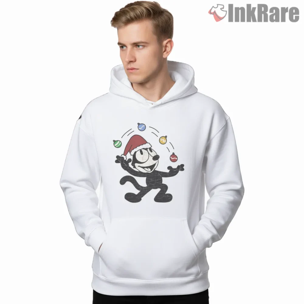 Felix The Cat Ornament Juggling Christmas Shirt on white hoodie for men graphic tee
