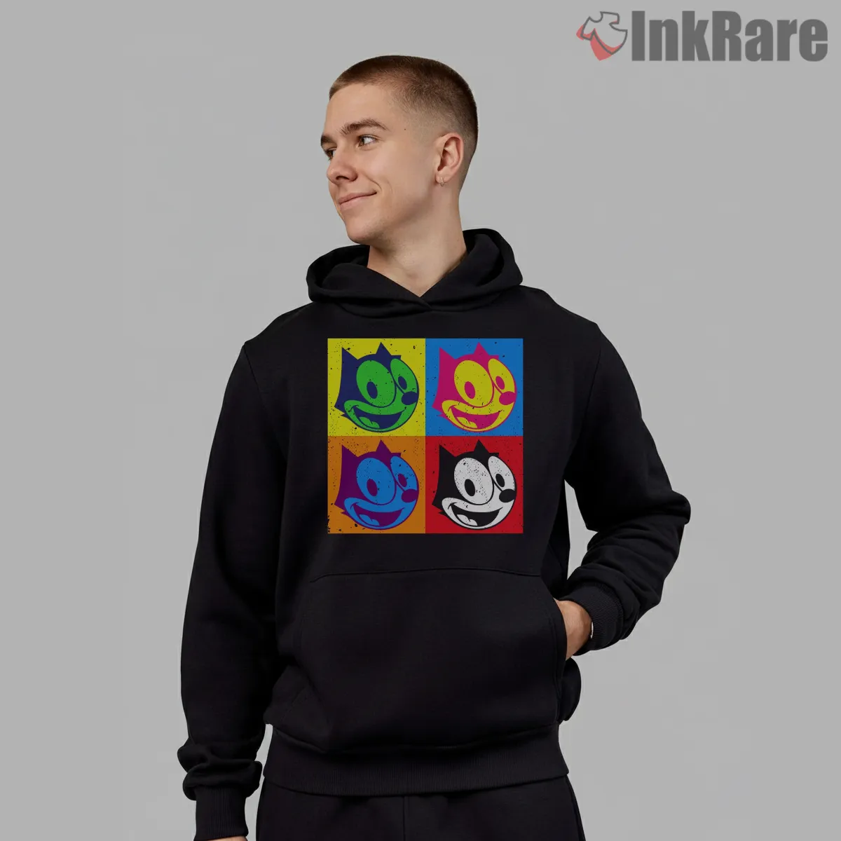 Felix The Cat Pop Art Color Blocks Shirt on black hoodie for men graphic tee