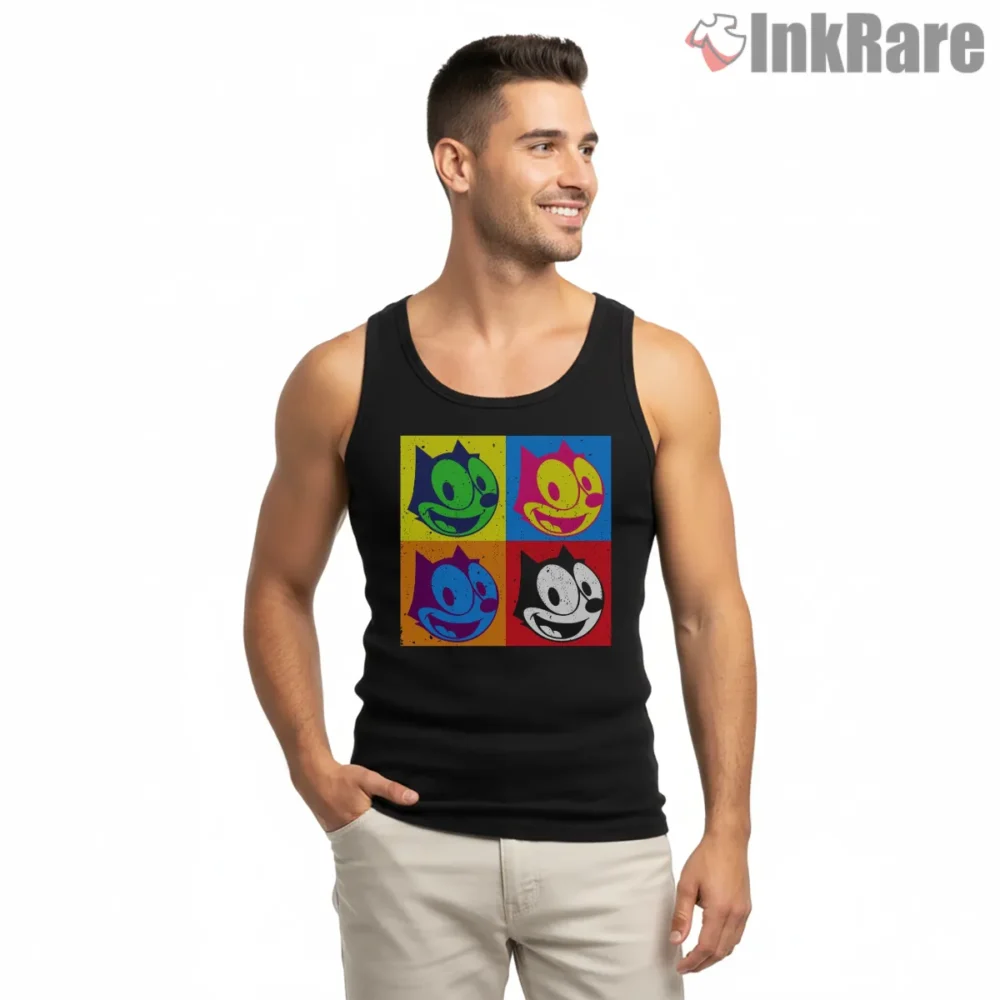 Felix The Cat Pop Art Color Blocks Shirt on black tank top for men graphic tee