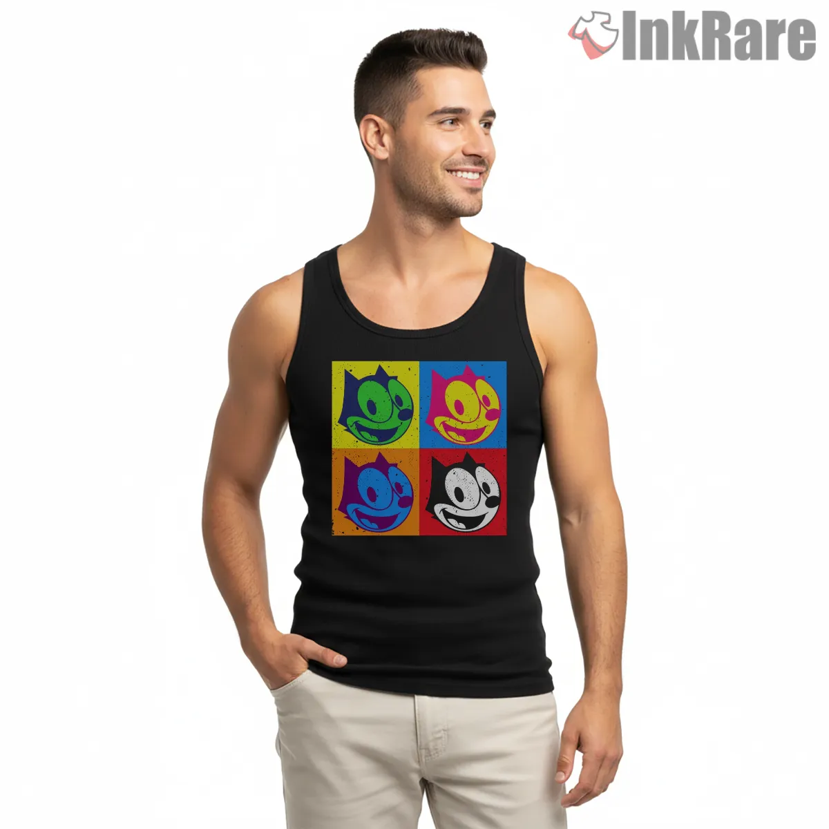 Felix The Cat Pop Art Color Blocks Tank Top Black Felix The Cat Pop Art Color Blocks Shirt on black tank top for men graphic tee