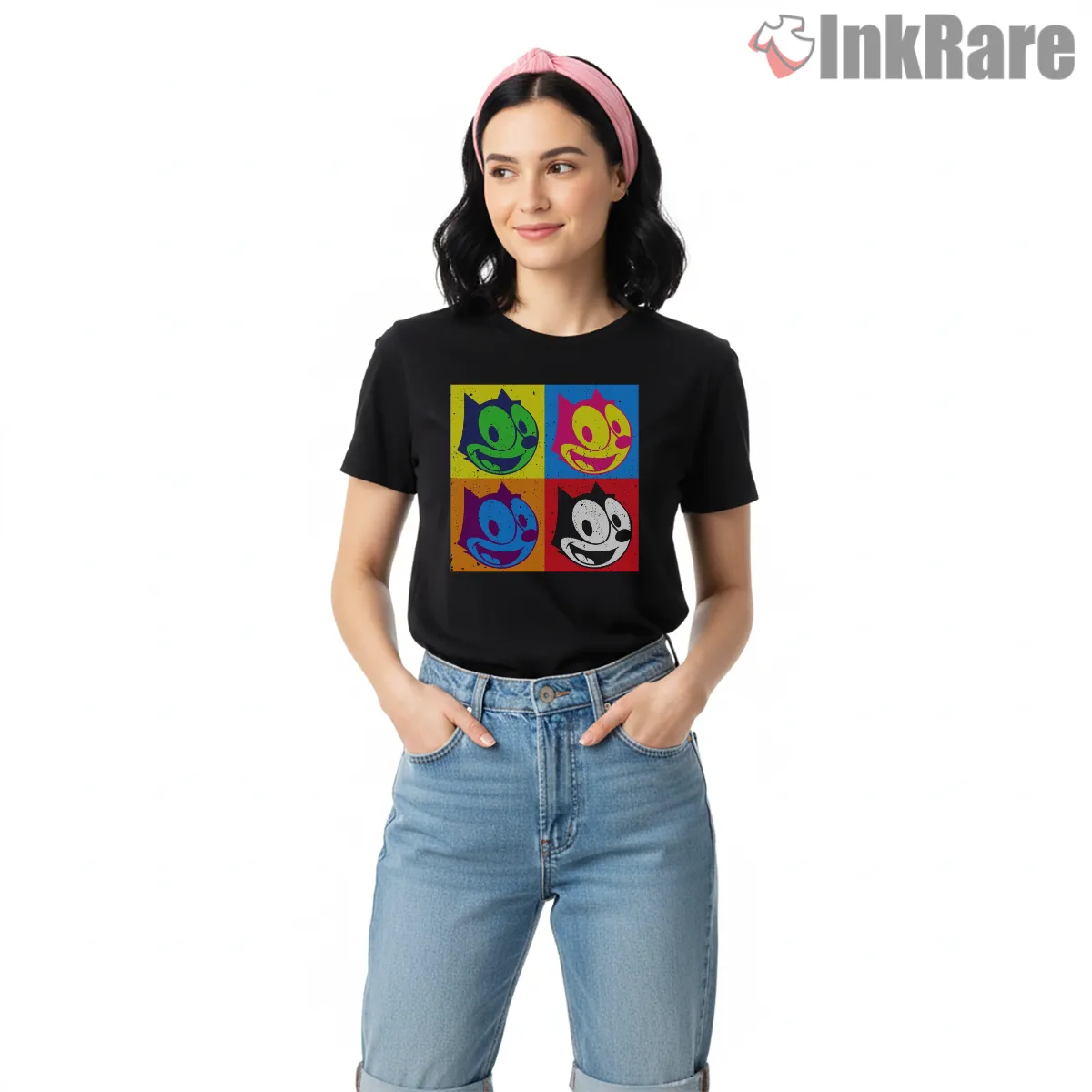 Felix The Cat Pop Art Color Blocks Short Sleeve Black Felix The Cat Pop Art Color Blocks Shirt on black short sleeve shirt for women graphic tee