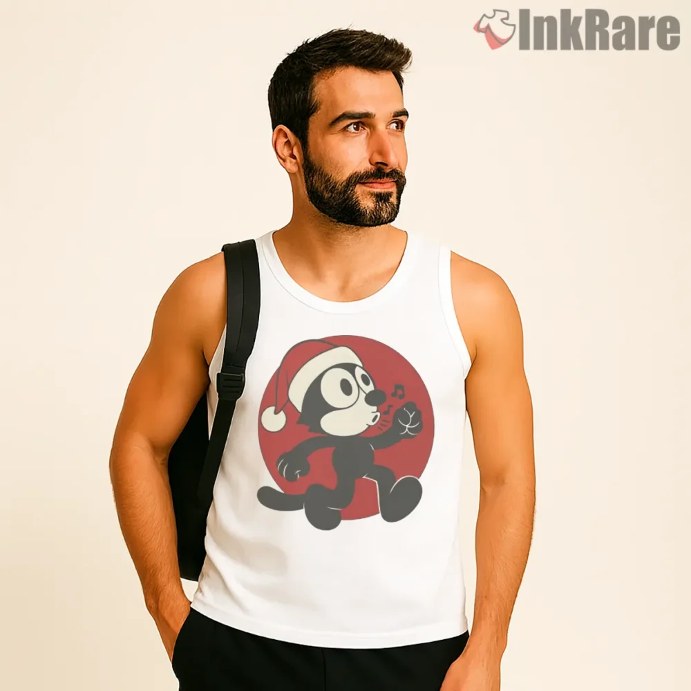 Felix The Cat Red Record Christmas Carol Shirt on white tank top for men graphic tee