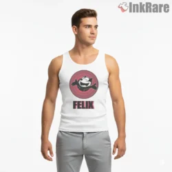Felix The Cat Red Vintage Circle Welcome Shirt on white tank top for men graphic tee