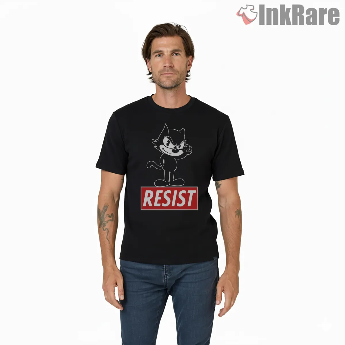 Felix The Cat Resist Justice Protest Shirt on black short sleeve shirt for men graphic tee