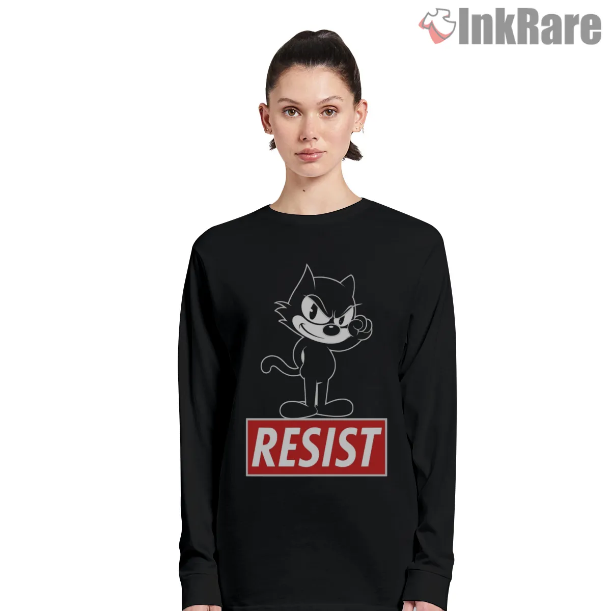 Felix The Cat Resist Justice Protest Long Sleeve Black Felix The Cat Resist Justice Protest Shirt on black long sleeve shirt for women graphic tee