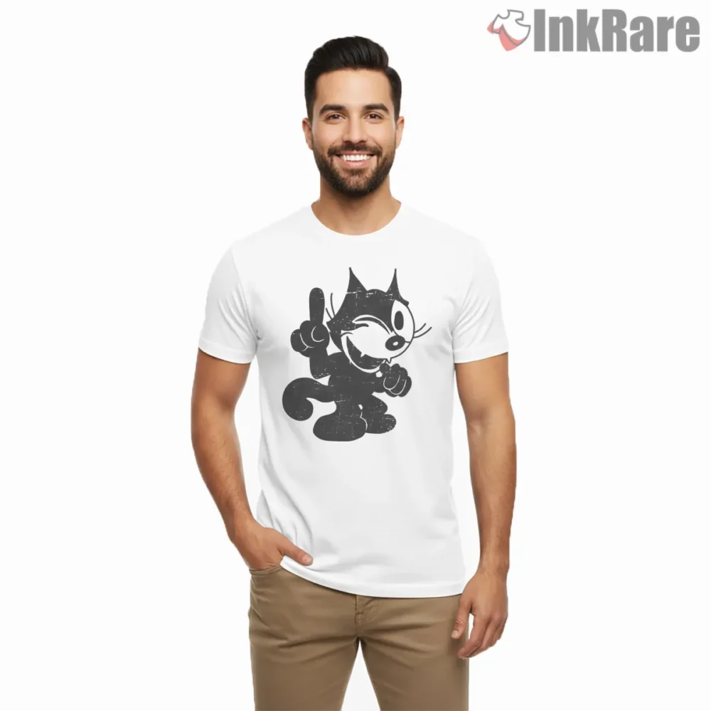 Felix The Cat Retro Chalk Texture Pose Shirt on white short sleeve shirt for men graphic tee