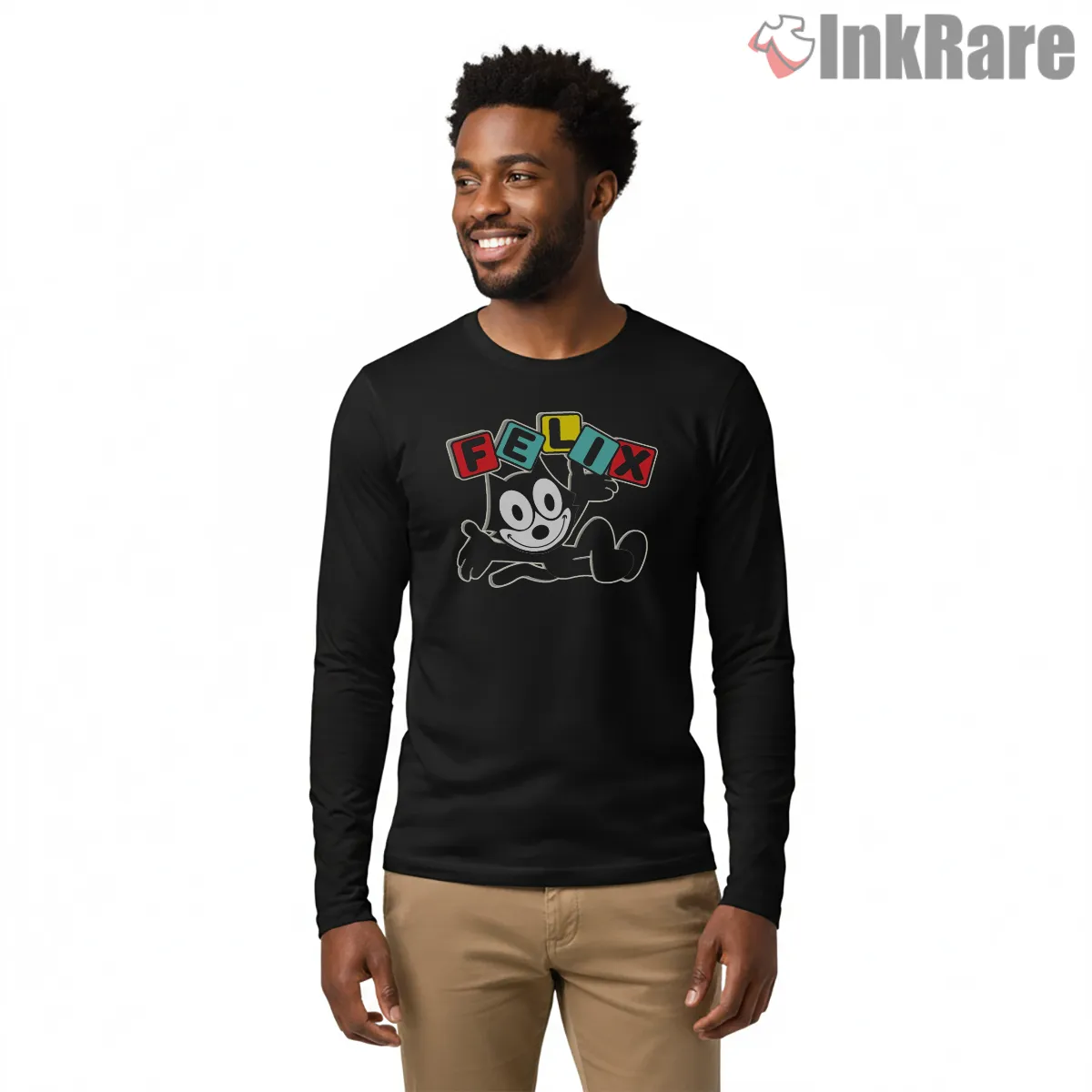 Felix The Cat Retro Future Tv Comics Shirt on black long sleeve shirt for men graphic tee