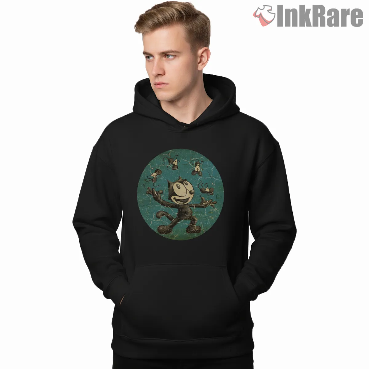Felix The Cat Retro Juggling Chaos Shirt on black hoodie for men graphic tee