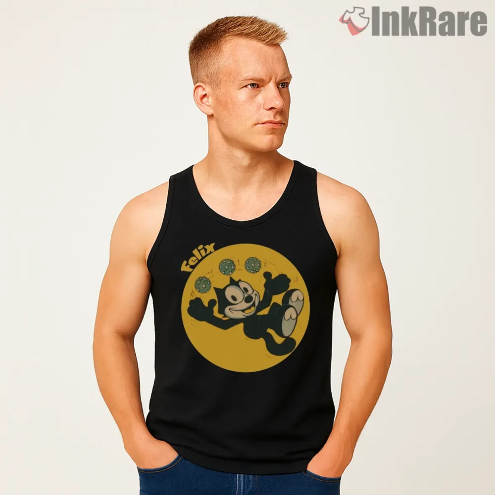 Felix The Cat Retro Yellow Fan Art Shirt on black tank top for men graphic tee
