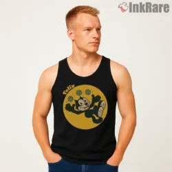 Felix The Cat Retro Yellow Fan Art Shirt on black tank top for men graphic tee