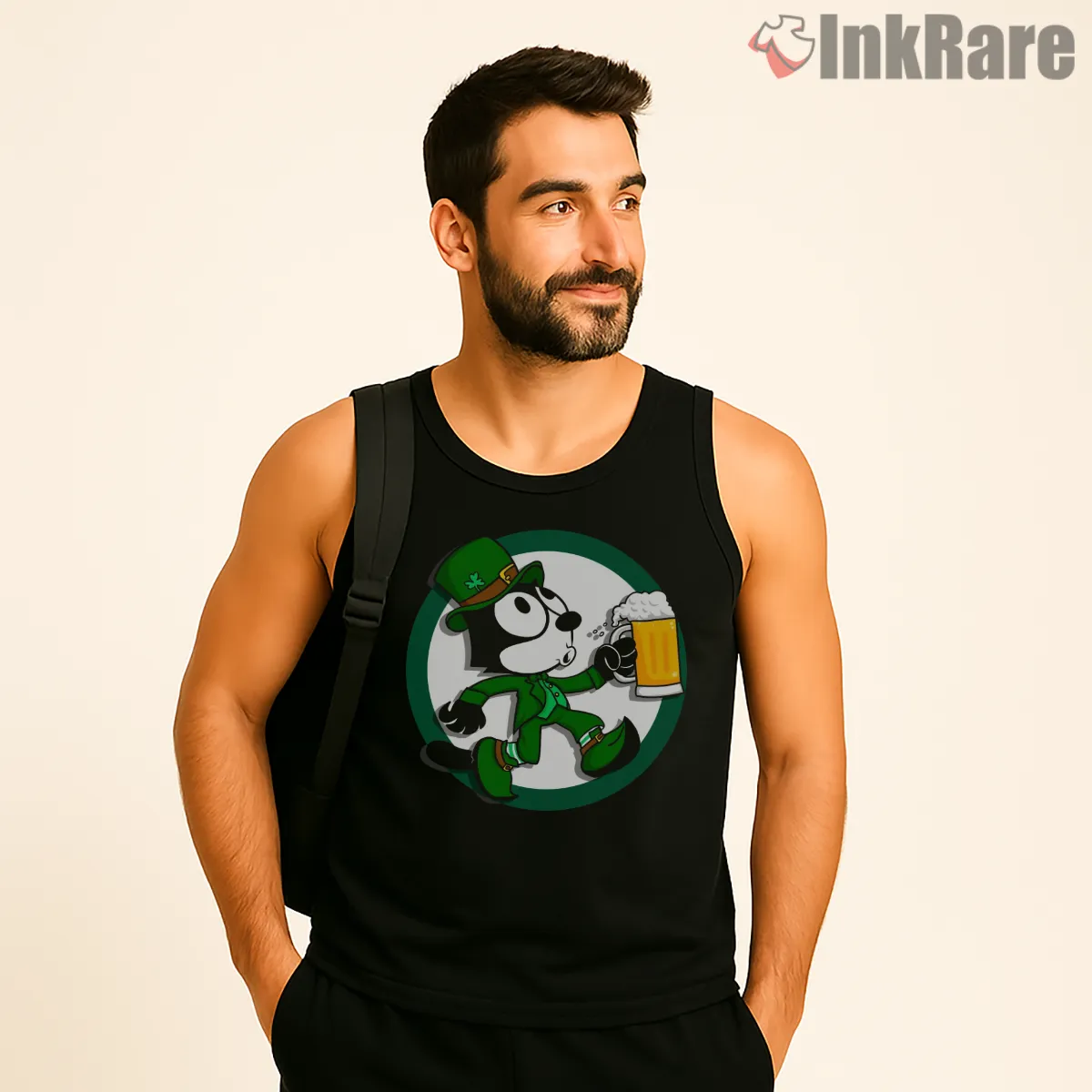 Felix The Cat Saint Patricks Day Cheers Tank Top Black Felix The Cat Saint Patricks Day Cheers Shirt on black tank top for men graphic tee