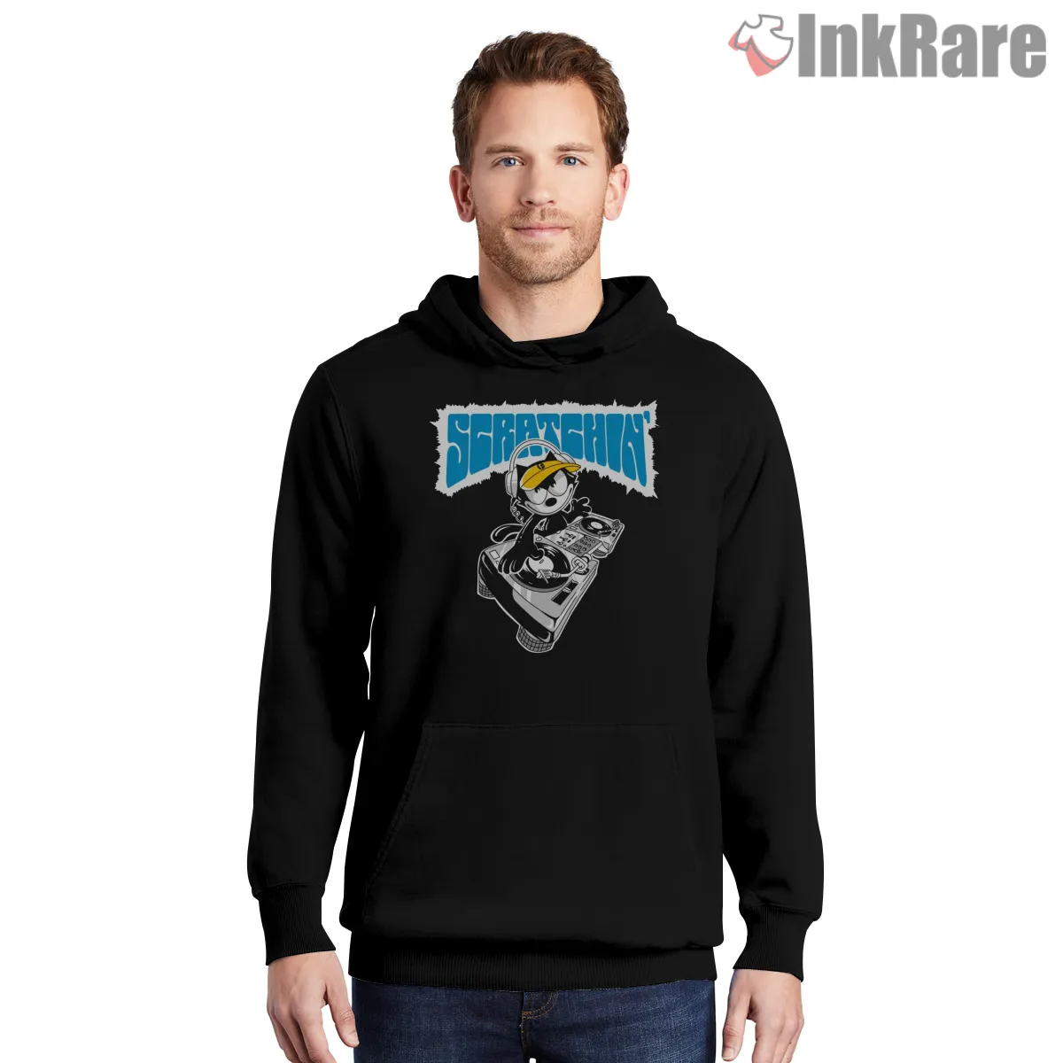Felix The Cat Scratchin Dj Decks Shirt on black hoodie for men graphic tee