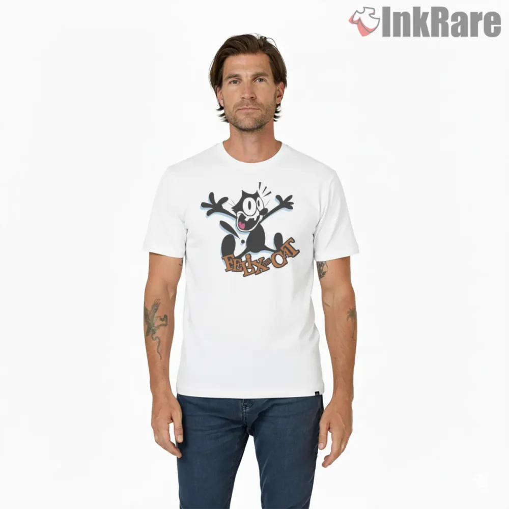 Felix The Cat Shocked Splash Shirt on white short sleeve shirt for men graphic tee