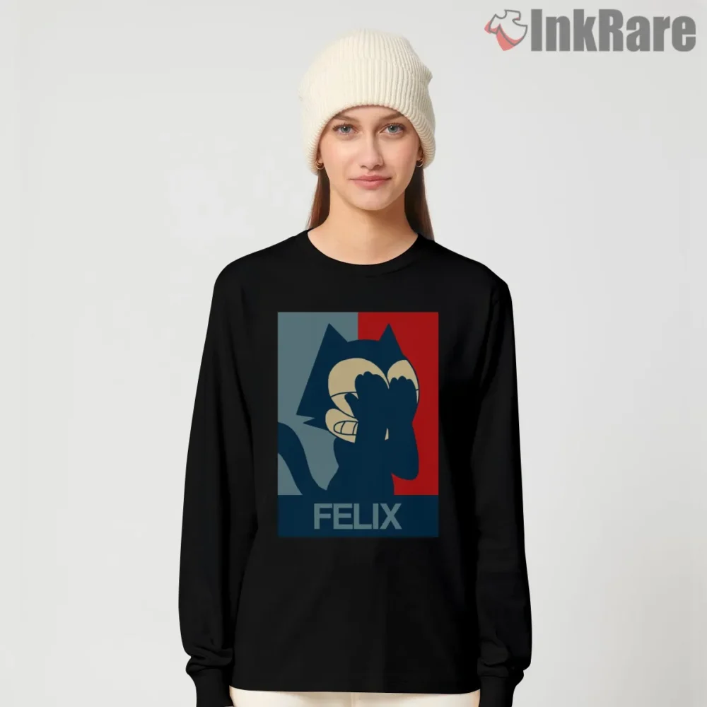 Felix The Cat Shy Pop Art Panel Shirt on black long sleeve shirt for women graphic tee